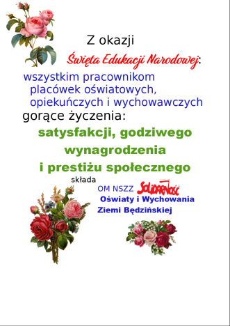 Życzymy godnych warunków pracy i satysfakcjonującej płacy wszystkim pracownikom placówek oświatowych i wychowawczych
